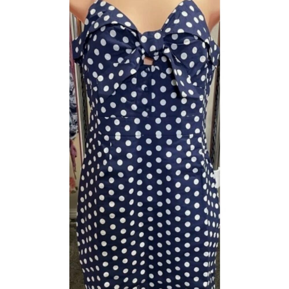 Main Strip NEW Polka Dot Midi Dress Blue White Retro Pinup Large